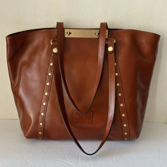 Patricia Nash Benvenuto LeatherStud Shoulder Handbag Tan Brown Shoulder Bags